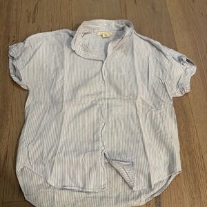 HM LOGG Blue White Striped Short Sleeve Button Down Shirt Womens Size 4 Relaxed